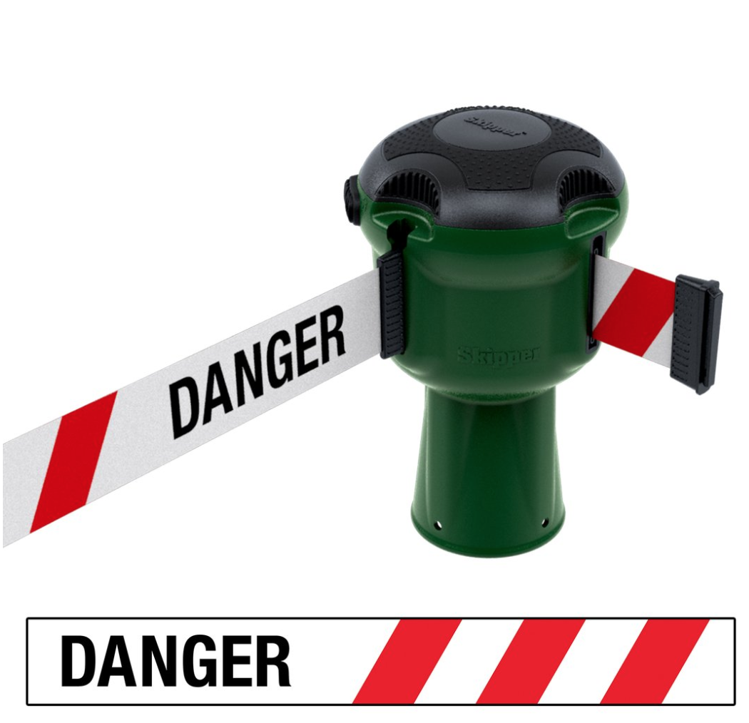 Skipper™ Barrier – 9 Metre Tape – Green Danger Red / White Chevron Street Solutions UK