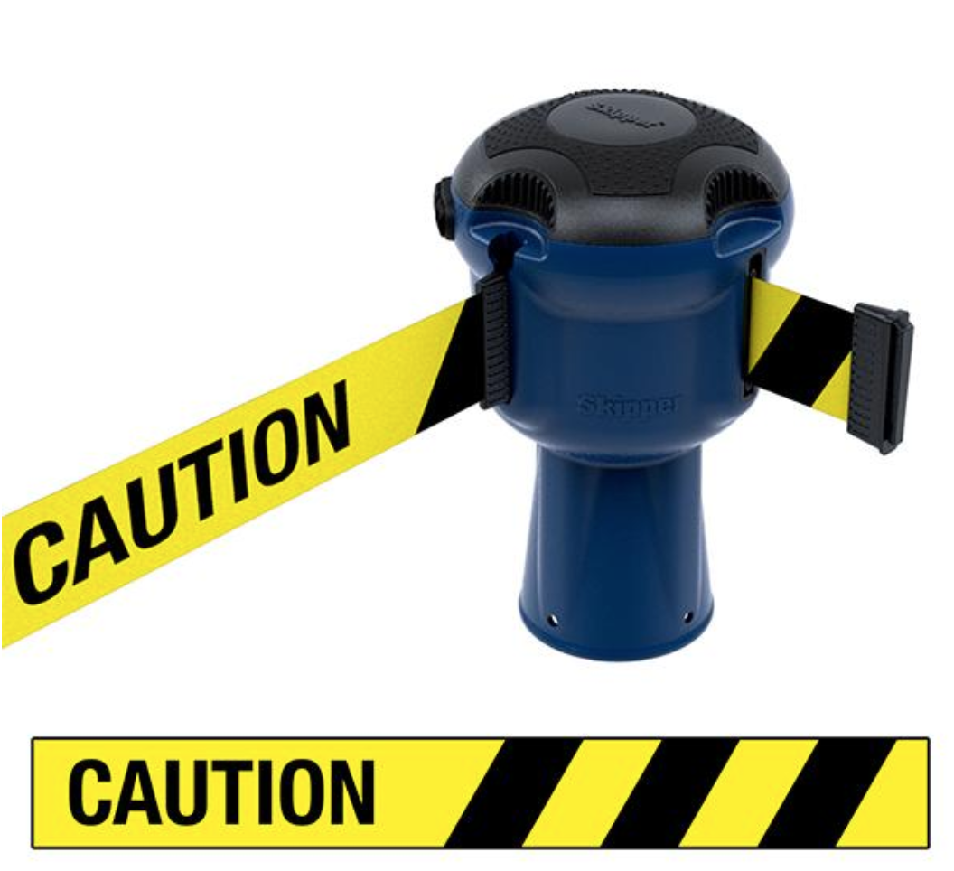 Skipper™ Barrier – 9 Metre Tape – Blue Caution Yellow / Black Chevron Street Solutions UK