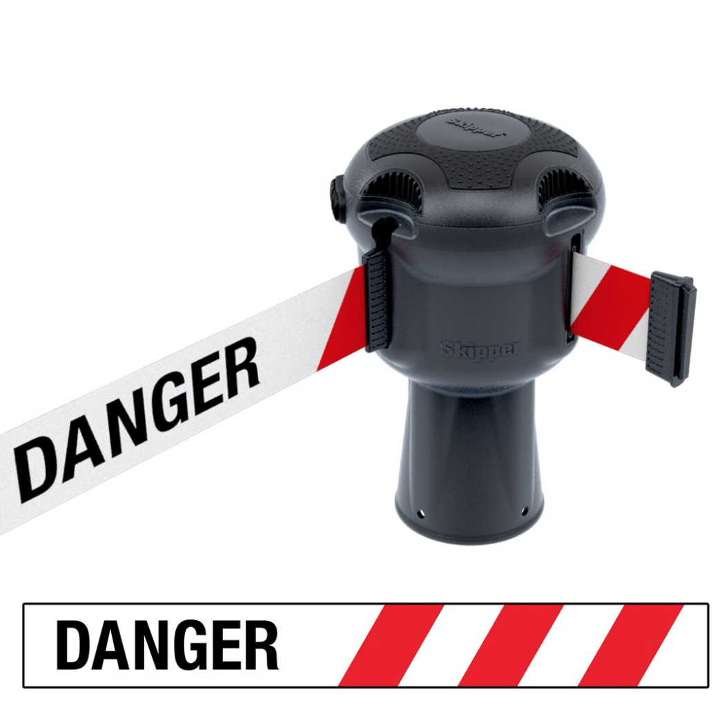 Skipper™ Barrier – 9 Metre Tape – Silver Danger Red / White Chevron Street Solutions UK