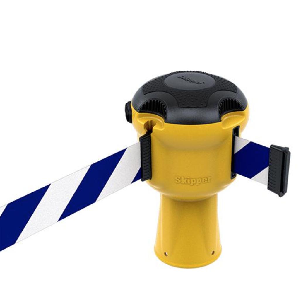 Skipper™ Barrier – 9 Metre Tape – Yellow Blue / White Chevron Street Solutions UK
