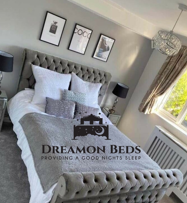 La Scroll Sleigh Bed Frame – Endless Customisation – Choice Of 25 Colours & Materials – Dreamon Beds