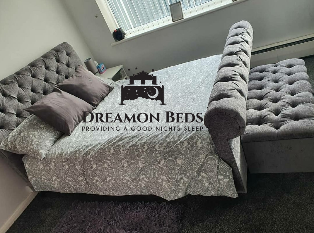 Lisbon Scroll Sleigh Bed Frame – Endless Customisation – Choice Of 25 Colours & Materials – Dreamon Beds