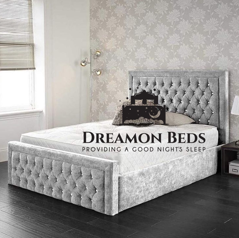 Dublin Chesterfield Sleigh Bed Frame – Endless Customisation – Choice Of 25 Colours & Materials – Dreamon Beds