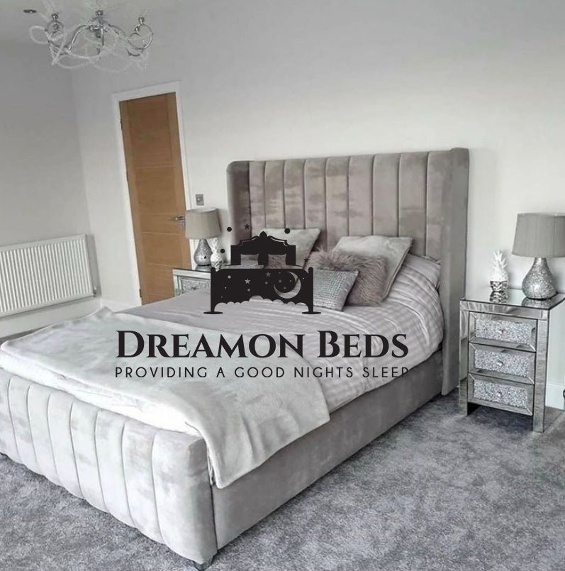 Porto Wingback Bed Frame Available With Ottoman Or Divan Storage – Endless Customisation – Choice Of 25 Colours & Materials – Dreamon Beds