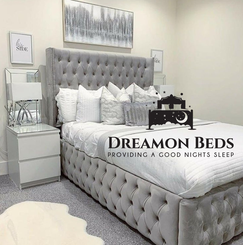 Valetta Wingback Bed Frame – Endless Customisation – Choice Of 25 Colours & Materials – Dreamon Beds