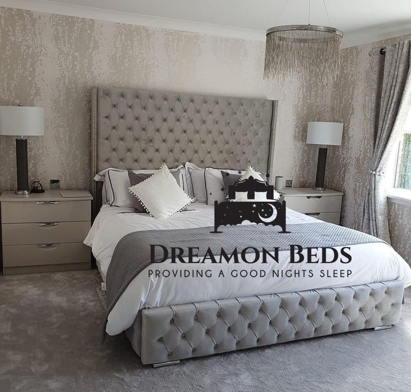 Boston Wingback Bed Frame – Endless Customisation – Choice Of 25 Colours & Materials – Dreamon Beds