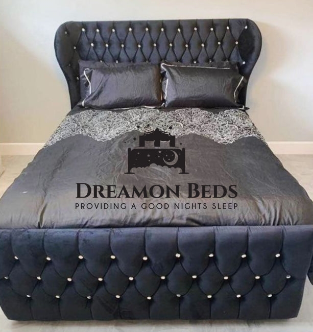 Tayrona Wingback Bed Frame Available With Divan Or Ottoman Storage – Endless Customisation – Choice Of 25 Colours & Materials – Dreamon Beds