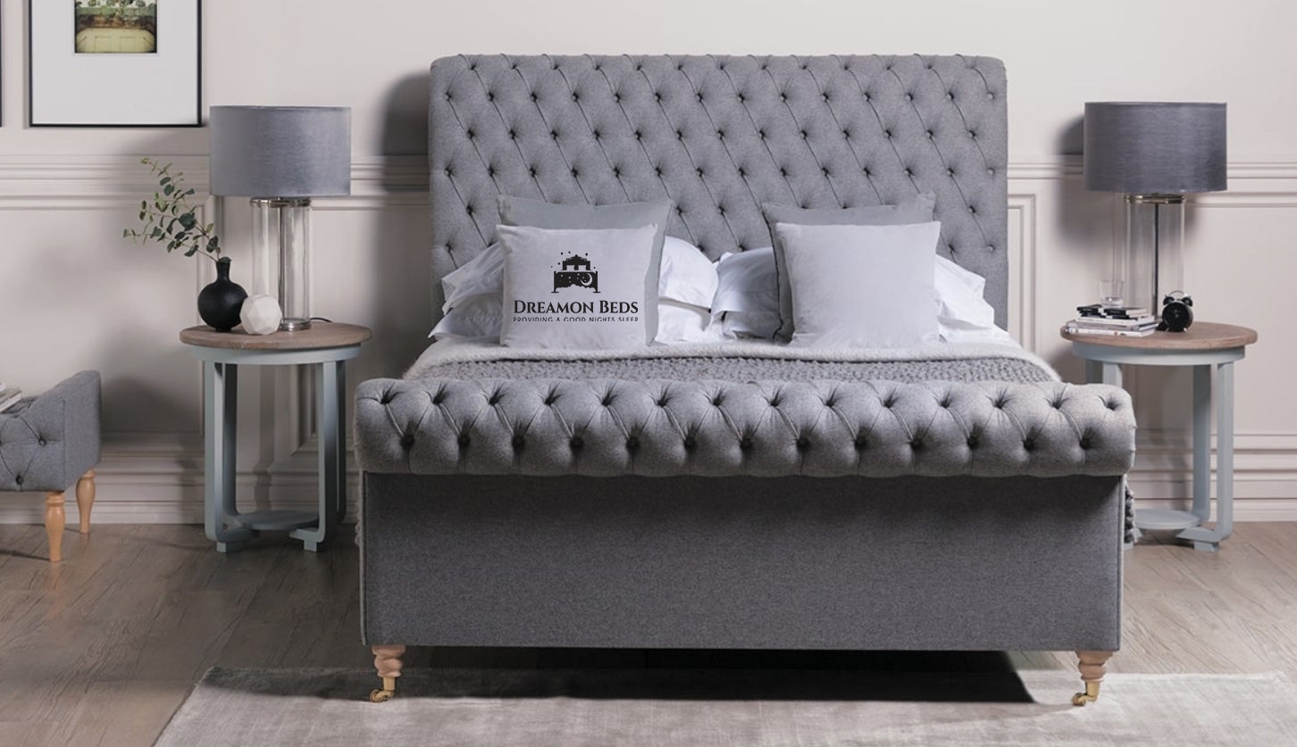 Victoria Scroll Bed Frame – Endless Customisation – Choice Of 25 Colours & Materials – Dreamon Beds