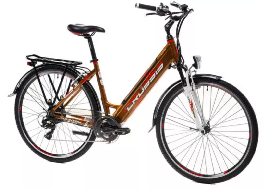 Crussis e-Country 1.10-S Step Through Hybrid Electric Bike, 28″ Wheel, 17.5Ah – Orange Bronze – 17 Inch frame