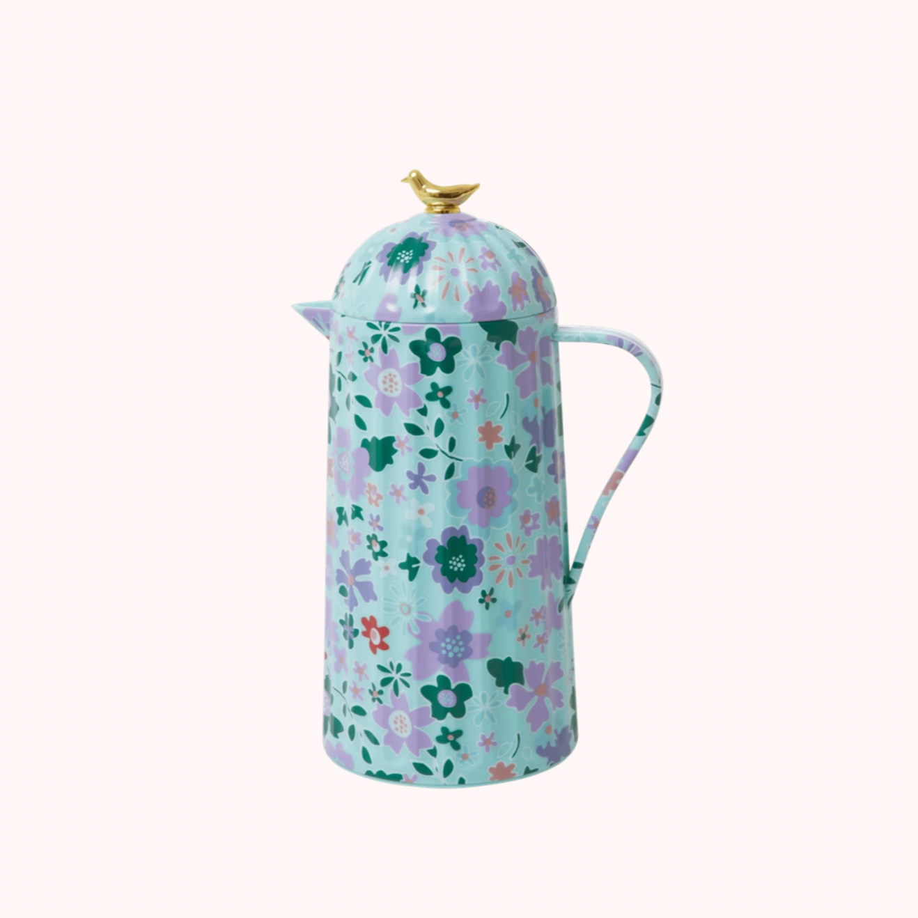 Mint Floral Printed Thermal Flask With Gold Bird | The Design Yard