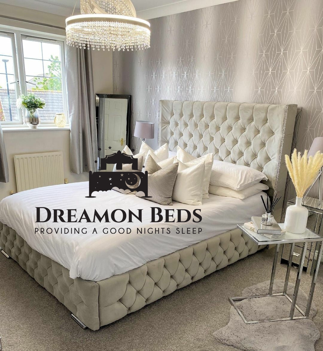 Vasile Wingback Bed Frame – Endless Customisation – Choice Of 25 Colours & Materials – Dreamon Beds
