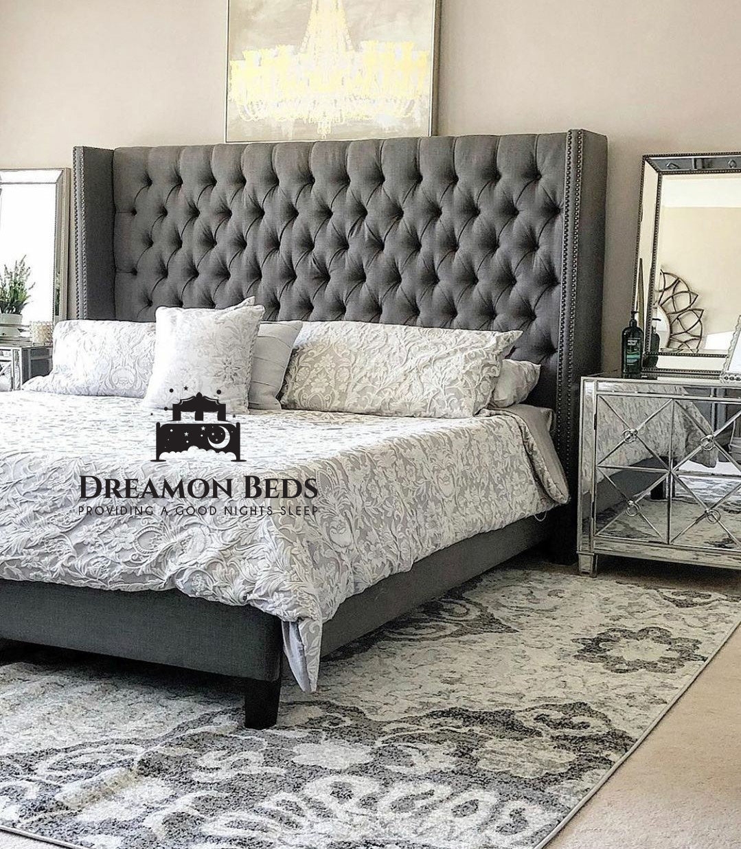Monaco Wingback Bed Frame Available With Divan Or Ottoman Storage – Choice Of 25 Colours With Varying Materials – Dreamon Beds
