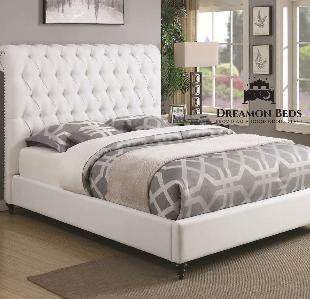 Luca Scroll Bed Frame – Endless Customisation – Choice Of 25 Colours & Materials – Dreamon Beds
