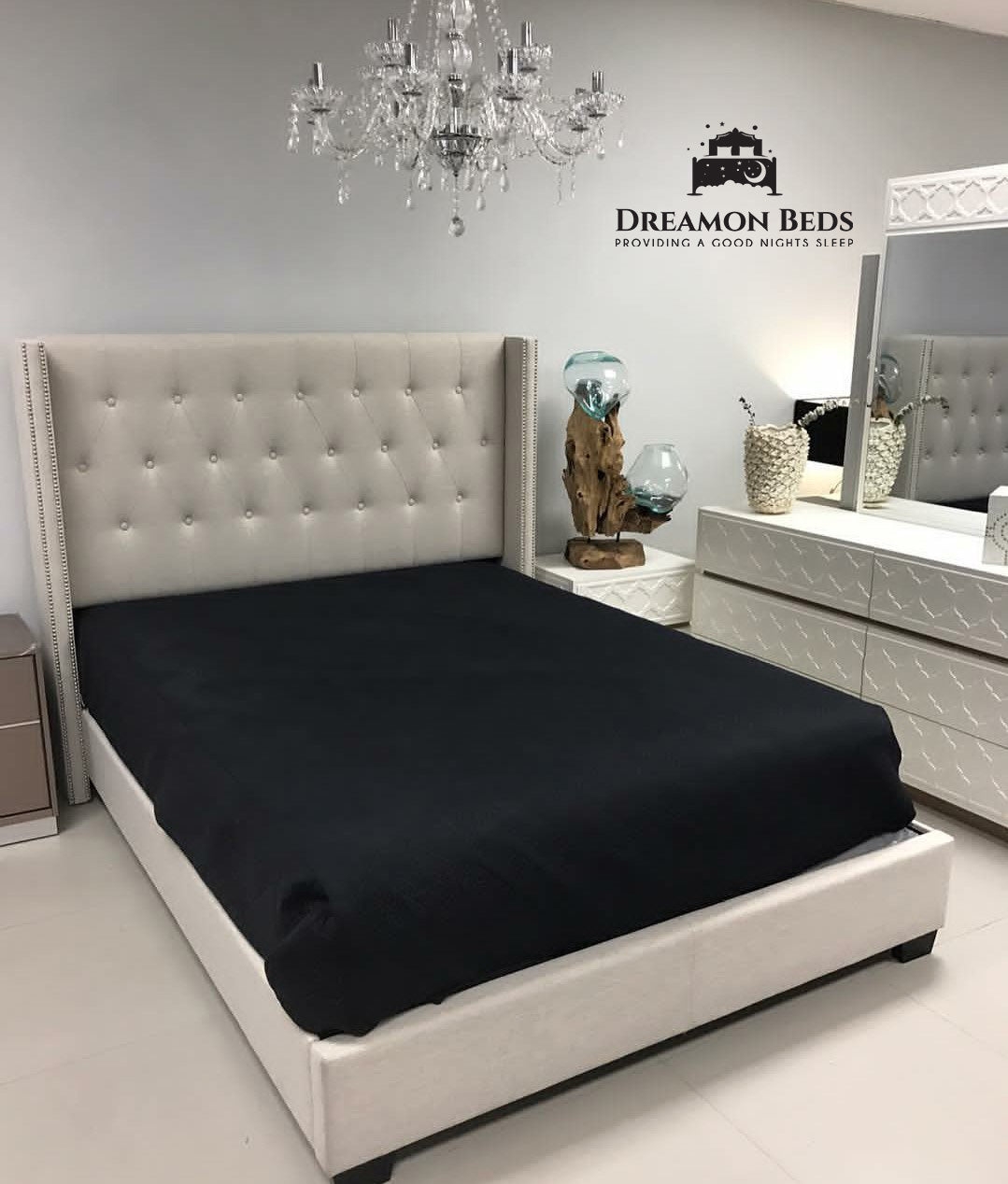 Coco Wingback Bed Frame Available With Ottoman Or Divan Storage – Choice Of 25 Colours With Varying Materials – Dreamon Beds