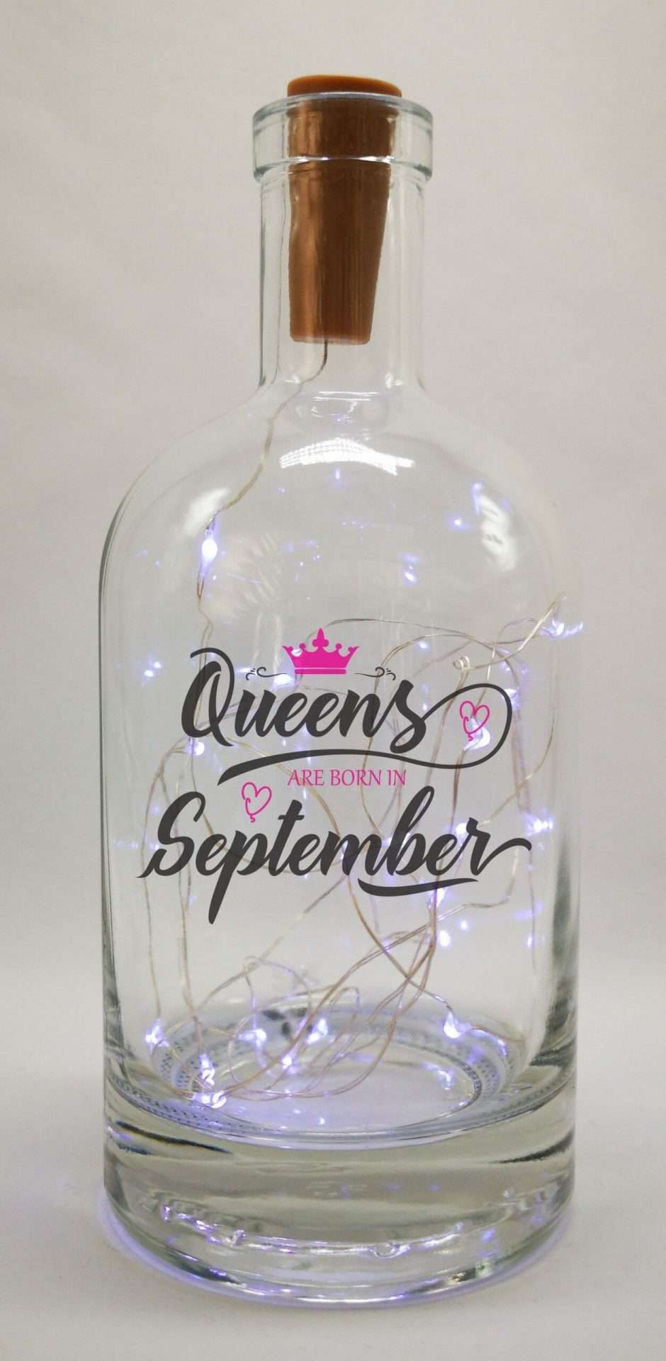 Queens Are Born September – Bottle With Lights – Birthday Gift Ideas – Birthday Months – Crafty Black Dog