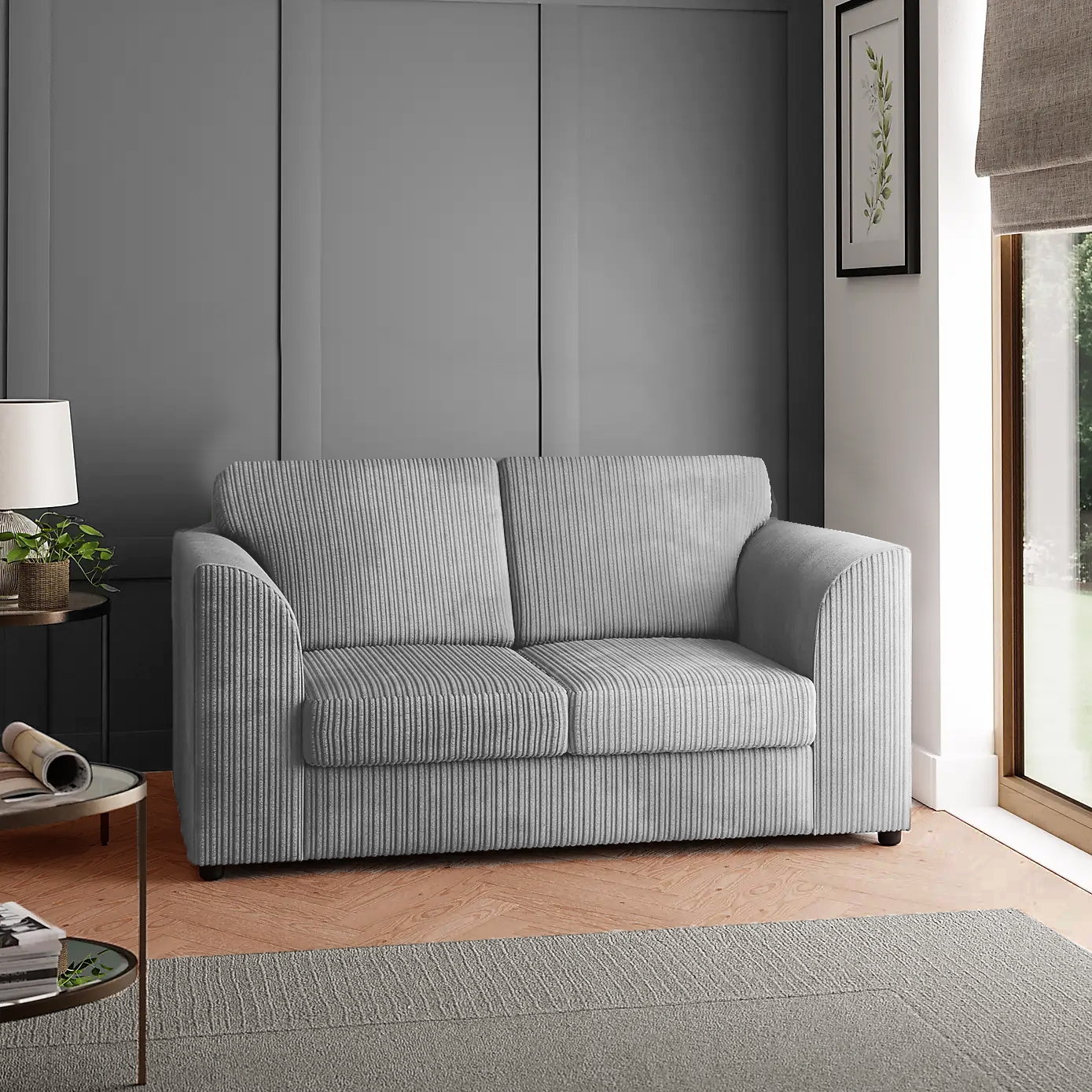 Oxford Full Jumbo Cord 2 Seater – Fullback – Silver – The Online Sofa Shop