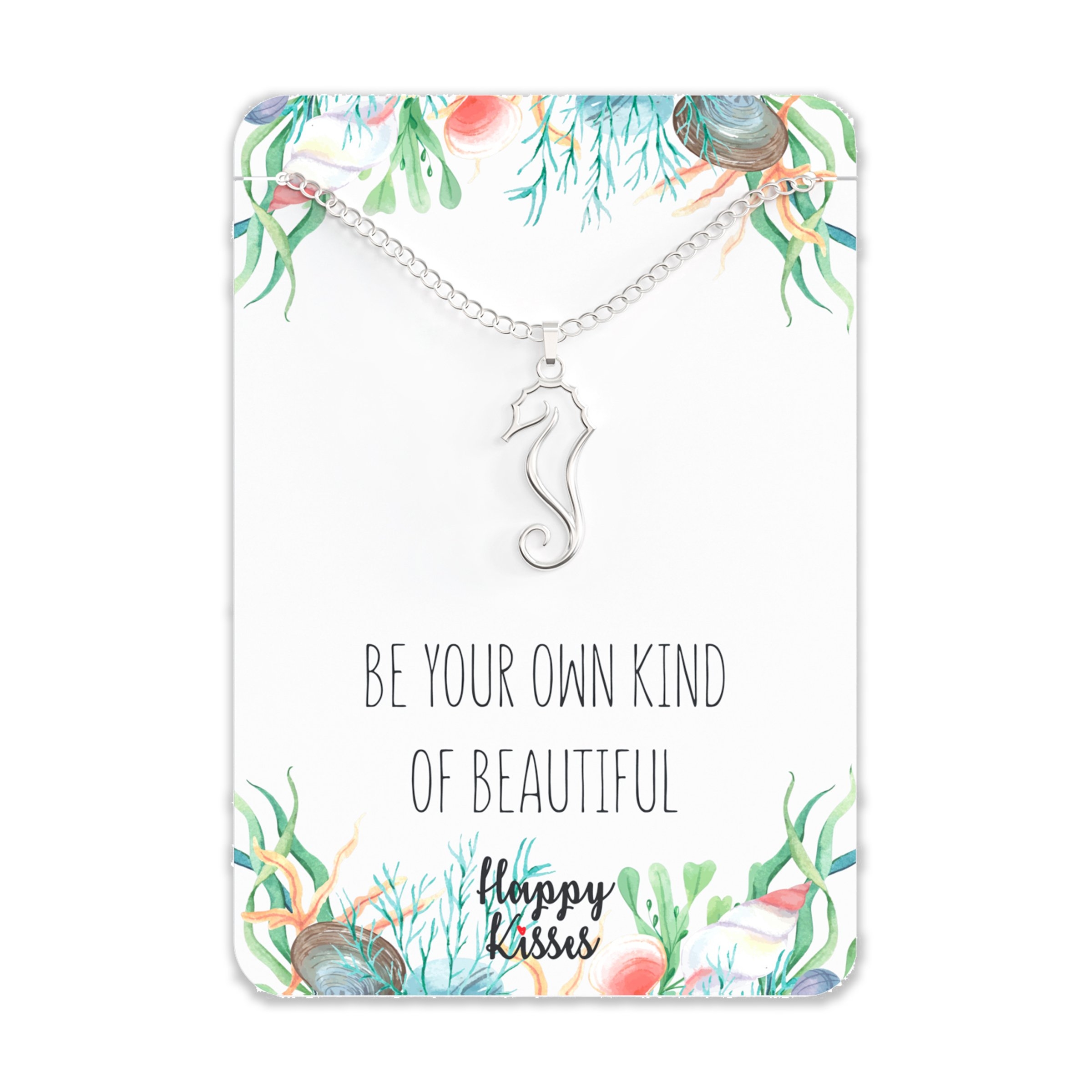 Seahorse Necklace – Silhouette Sea Horse Pendant With Gift Message Card Gold – Happy Kisses