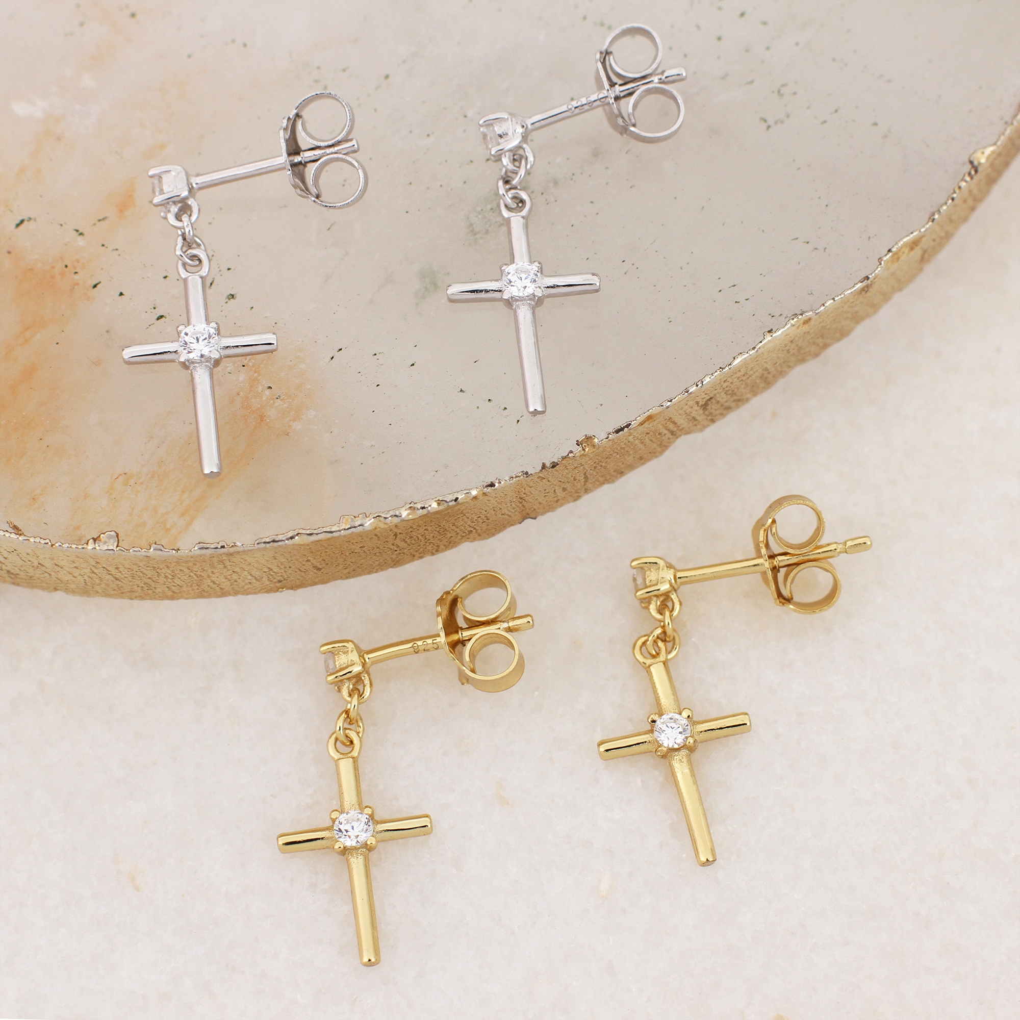 18ct Gold Plated Or Silver Crystal Cross Earrings – Hurley Burley