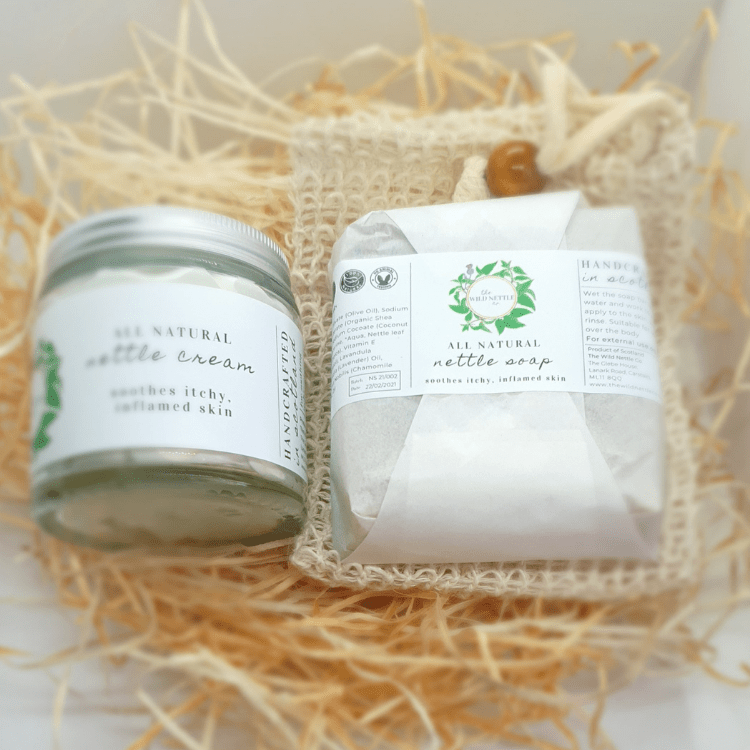 Skin Lover Gift Set – Best Eczema Cream – Large – 120ml Cream, 130g, Soap & Sisal Soap Bag – The Wild Nettle Co