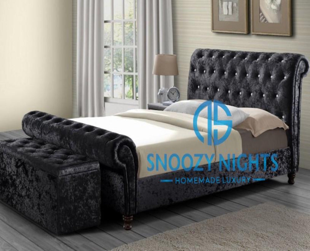 Lynn Scroll Sleigh Chesterfield Bed Frame – Snoozy Nights