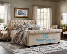 Mila Scroll Sleigh Chesterfield Bed Frame – Snoozy Nights