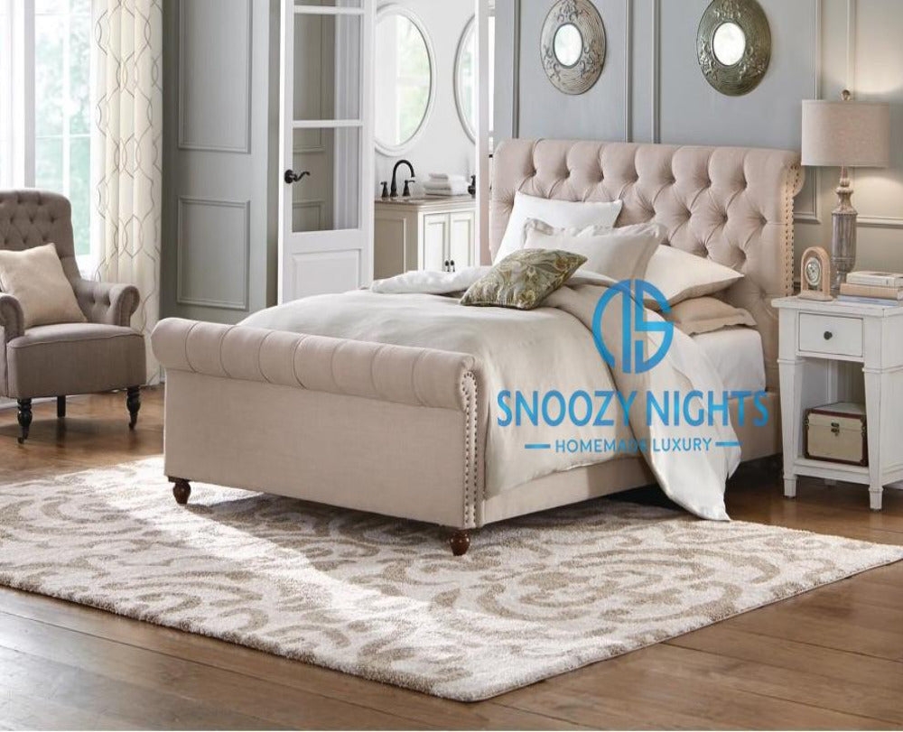 Romy Scroll Sleigh Studded Deluxe Bed Frame – Snoozy Nights