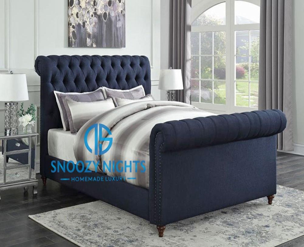 Charlotte Scroll Sleigh Studded Deluxe Bed Frame – Default Title – Snoozy Nights