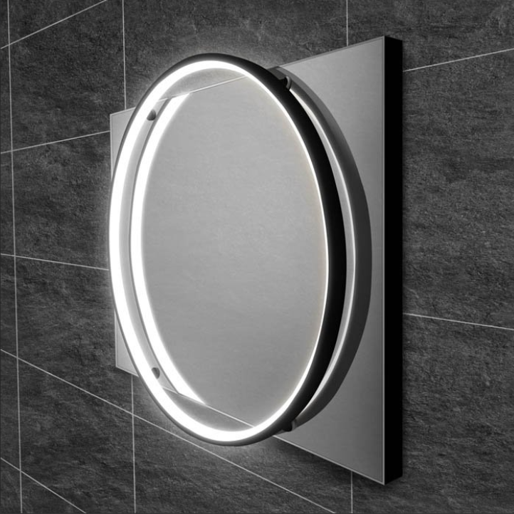 HiB Solas – Round LED Light Bathroom Mirror – H70 x W50(60) x D7.8cm – Black – HiB LED Illuminated Bathroom Mirrors – Stylishly Sophisticated