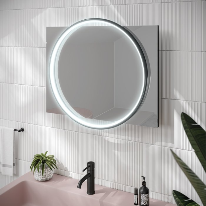 HiB Solas – Round LED Light Bathroom Mirror – H80 x W60(70) x D7.8cm – Black – HiB LED Illuminated Bathroom Mirrors – Stylishly Sophisticated