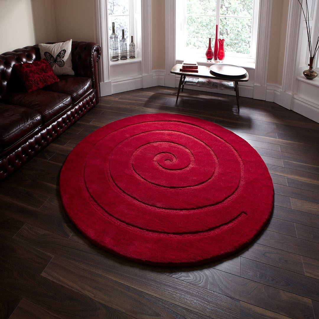 Think Rugs – Spiral Red Rug – 140 x 140cm – The Rug Quarter