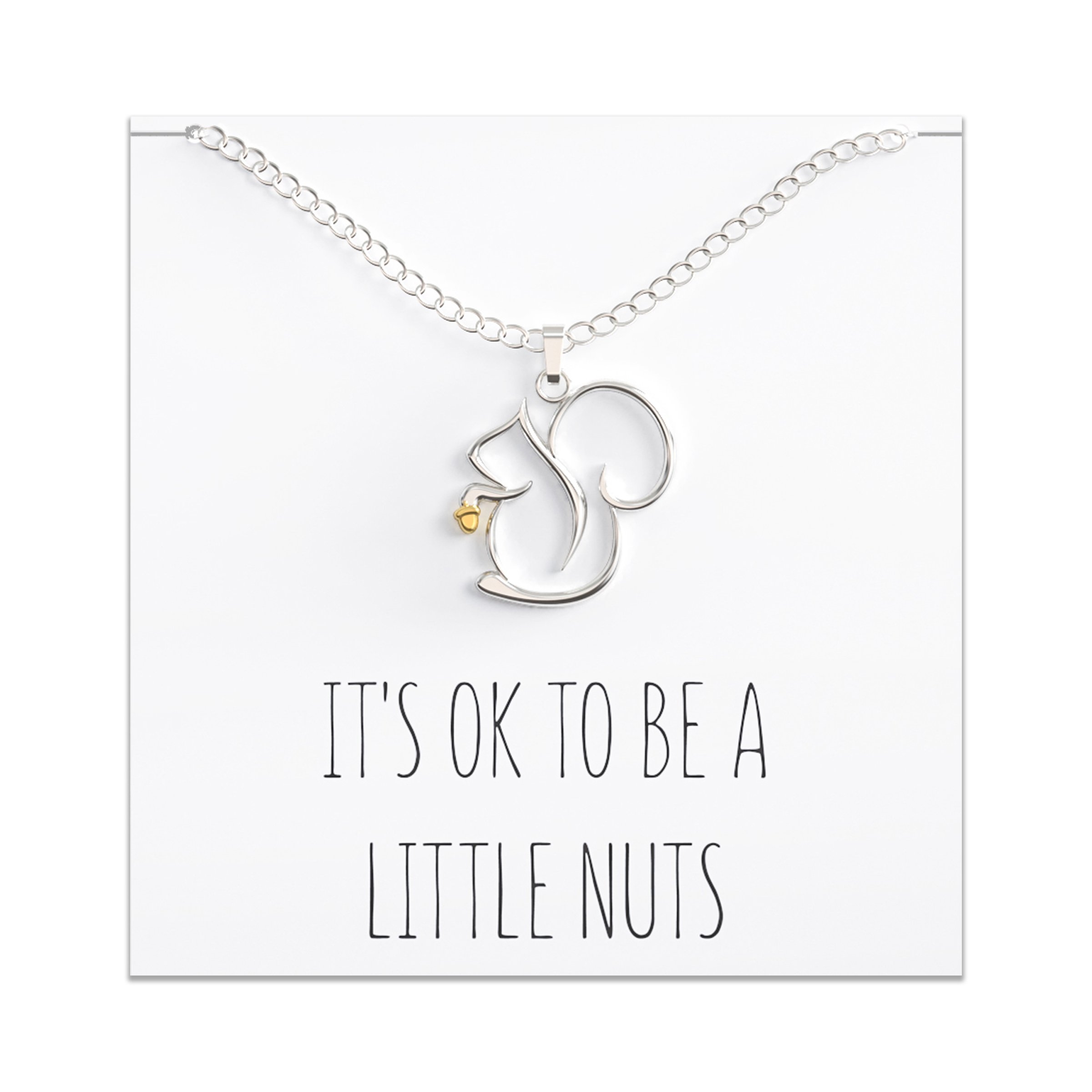 Cute Squirrel Necklace With Funny “It’s Ok To Be A Little Nuts” Gift Card – Happy Kisses