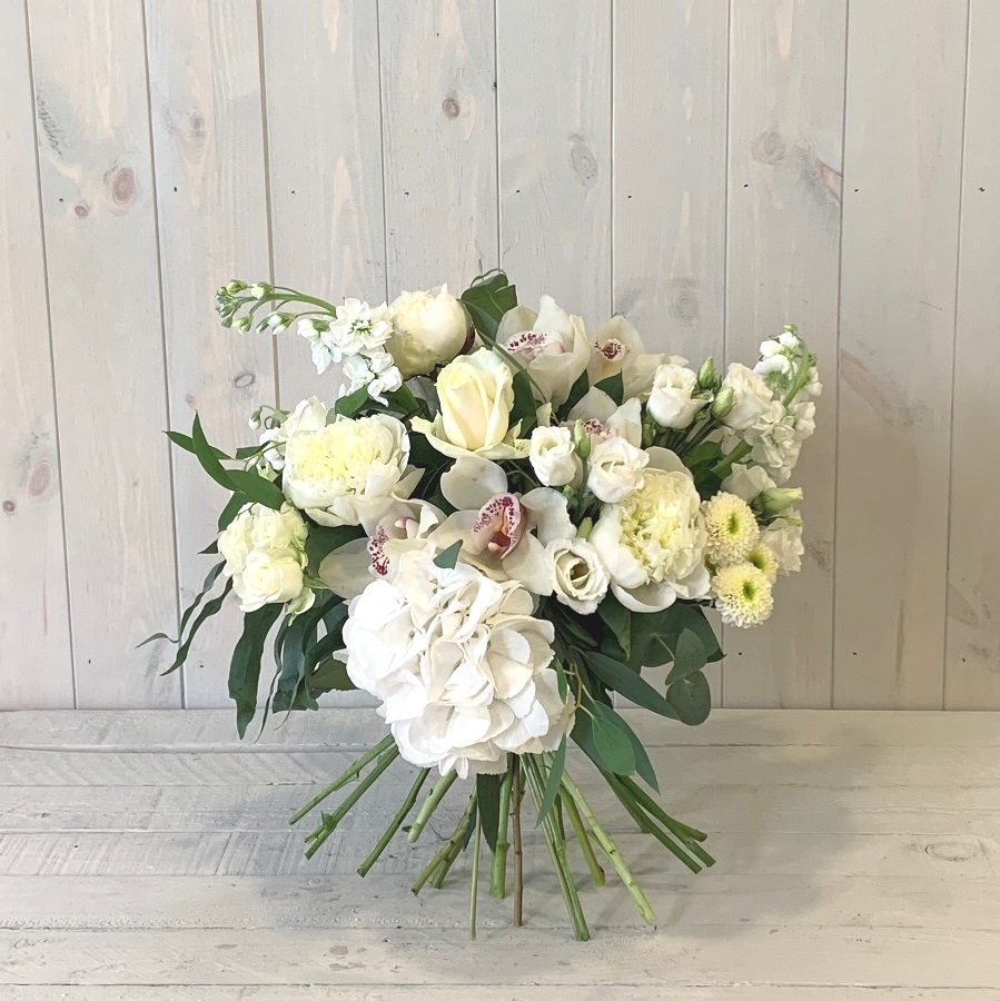 Subscription Flowers – Hand Tied Bouquet in Creams Greens and Whites 6 Months – Blooming Amazing