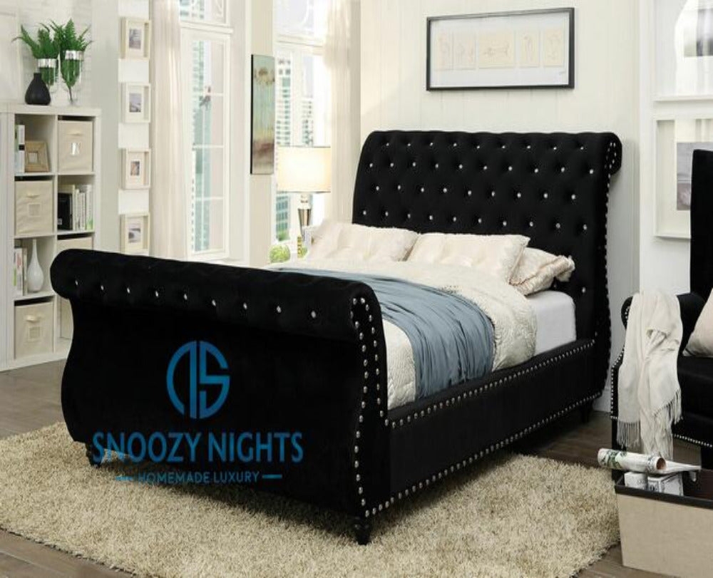 Tessa Swan Studded Luxury Chesterfield Sleigh Bed Frame – Snoozy Nights