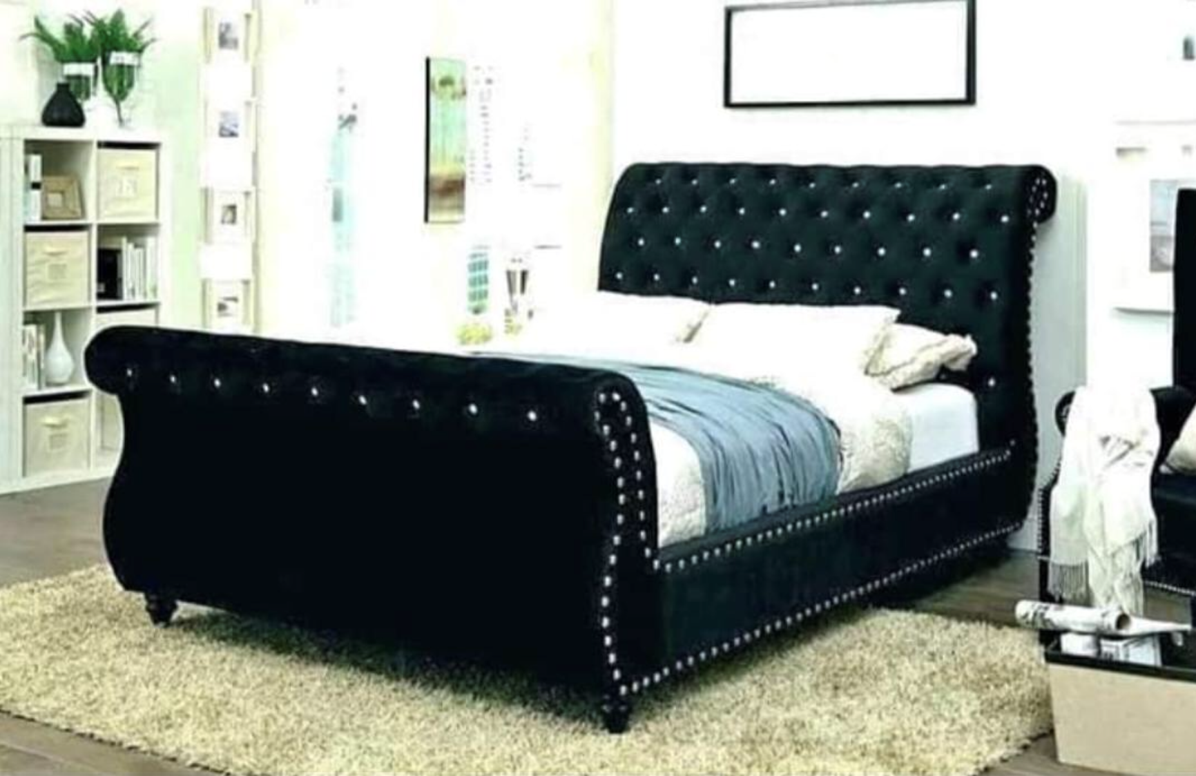 Swan Chesterfield Black Bed Available In All Colours Sizes Vary From Double King Or Super King