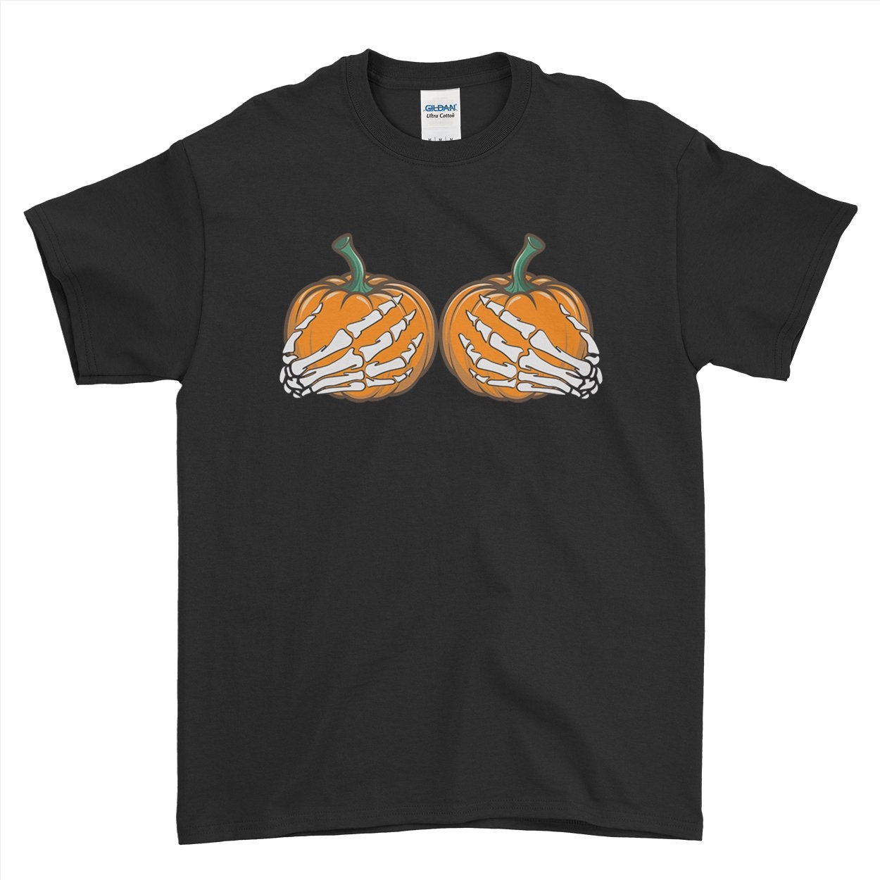 Halloween Funny Skeleton hand Grabbing Pumpkin Boobs – Mens T-Shirt, L / Sand – Ai Printing