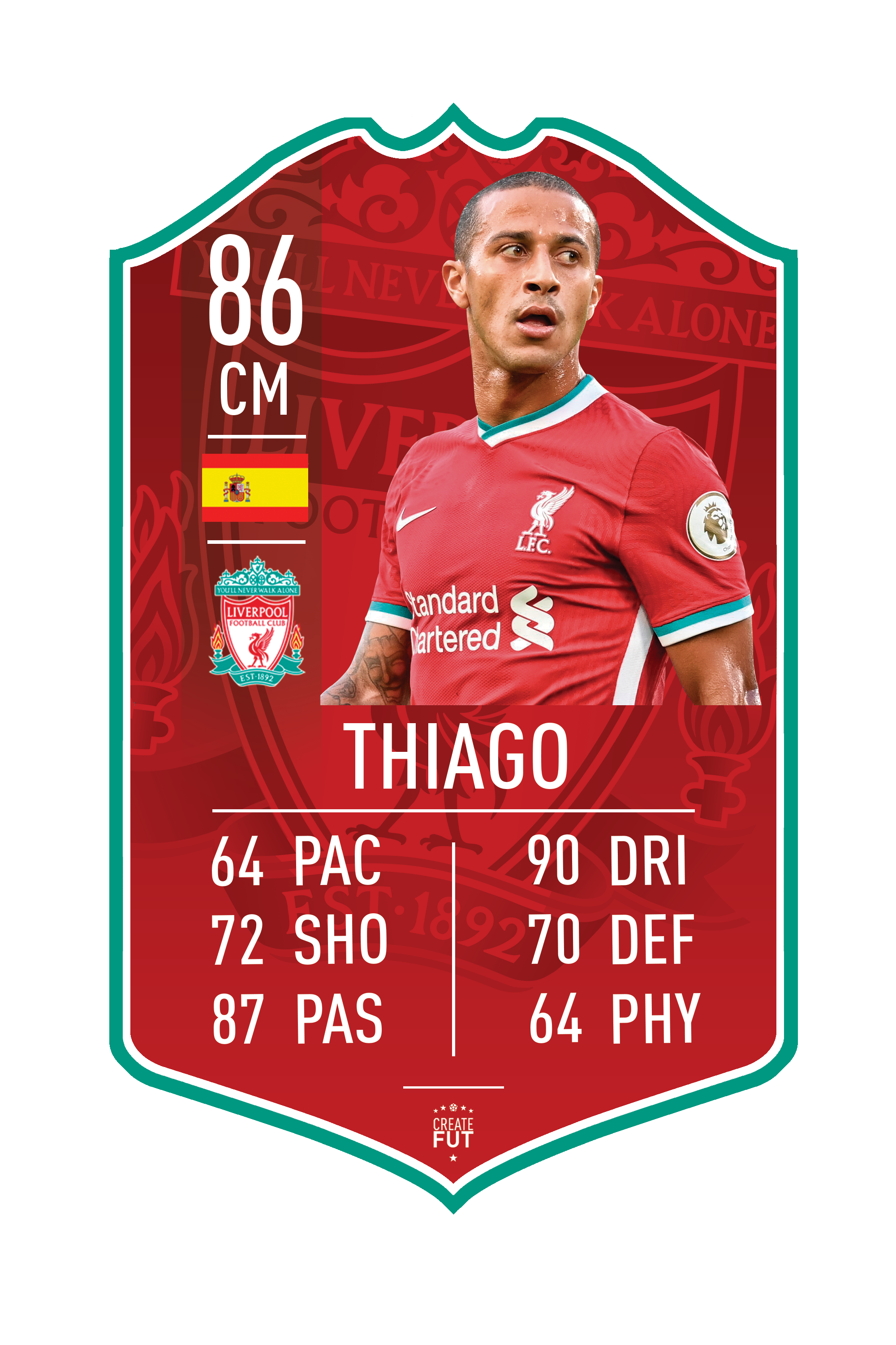 Thiago LFC pre-made card – A4 | (21cm x 29.7cm) – Fifa Ultimate Team Card – Create FUT