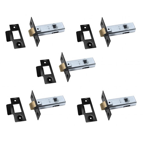 5 x Tubular Mortice Latch – 63mm (2.5″ ) With Strike Plate & Dust Cap – Matte Black – My Door Handles