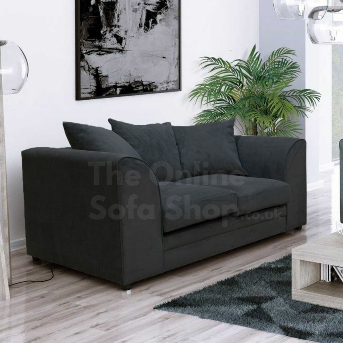Casper Chenille Fabric 2 Seater sofa – Black – The Online Sofa Shop