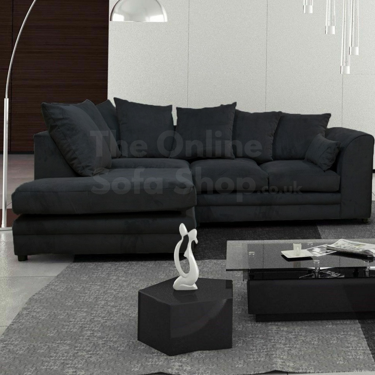 Casper Chenille Fabric Corner Sofa – Left Hand Facing – Black – The Online Sofa Shop