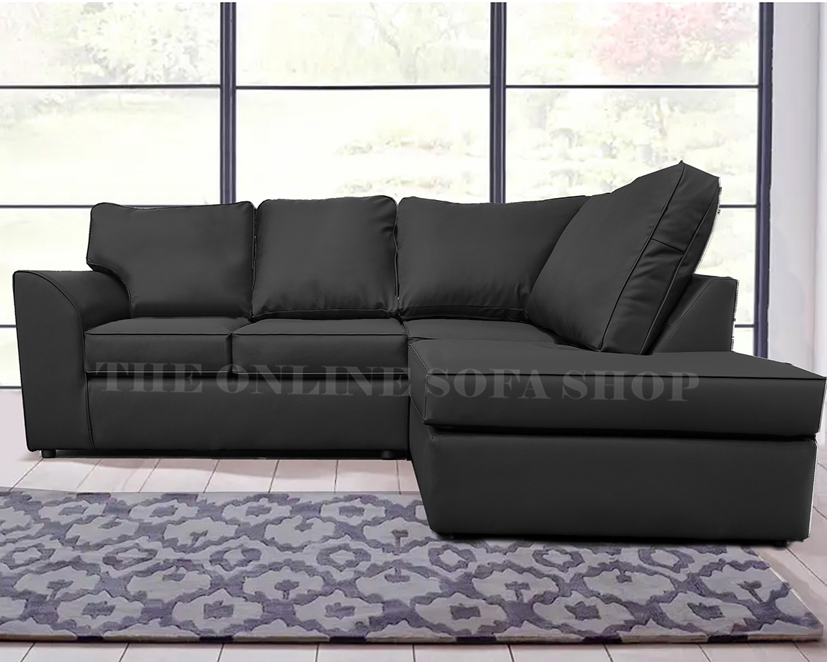 Danbury Leather 4 Seater Corner Sofa – Black – Right Hand Facing – The Online Sofa Shop