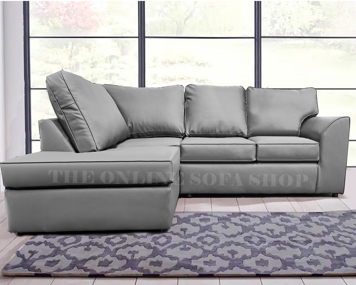 Danbury Leather 4 Seater Corner Sofa – Grey – Left Hand Facing – The Online Sofa Shop