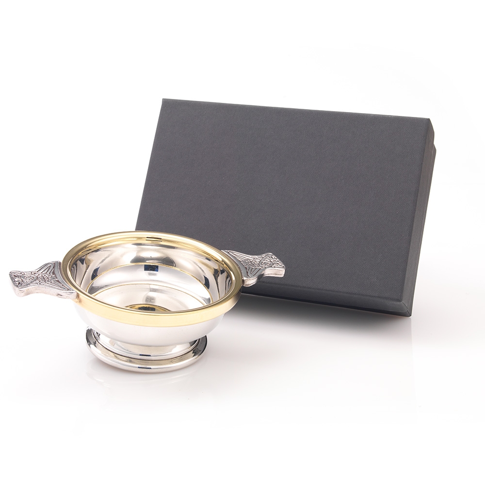 Pewter Scottish Quaich Bowl With Brass Trim