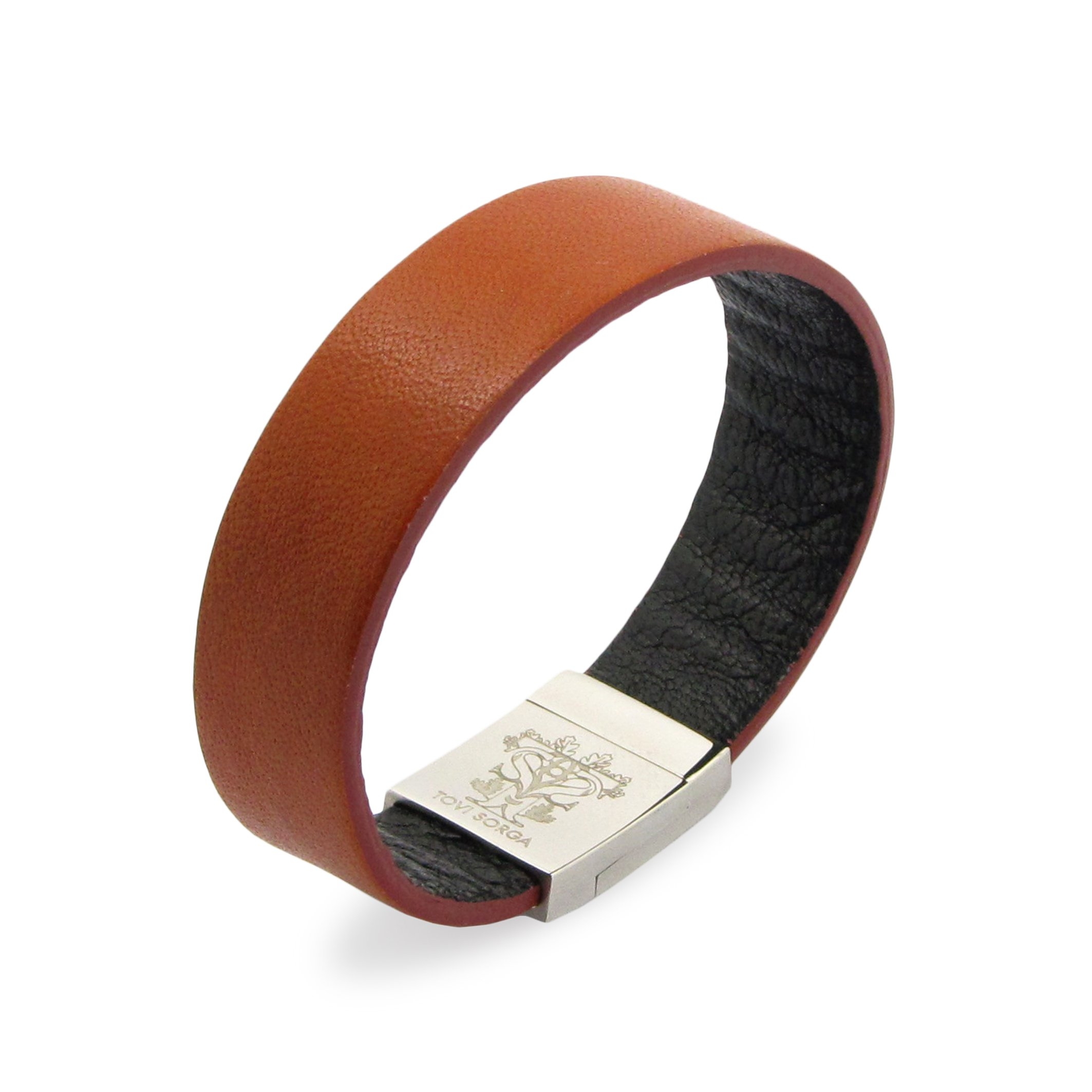 Leather Contactless Payment Bracelet: Tan on Black – Extra-Small / Brown