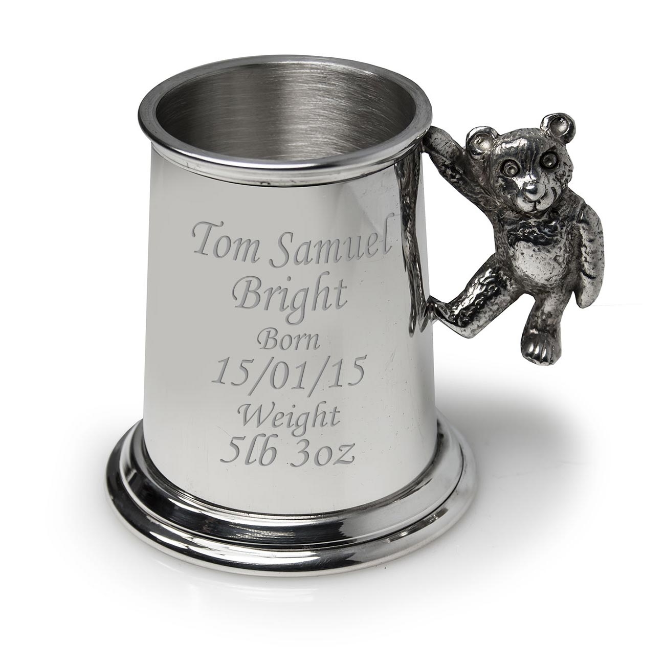 Baby Pewter Tankard with Teddy Handle