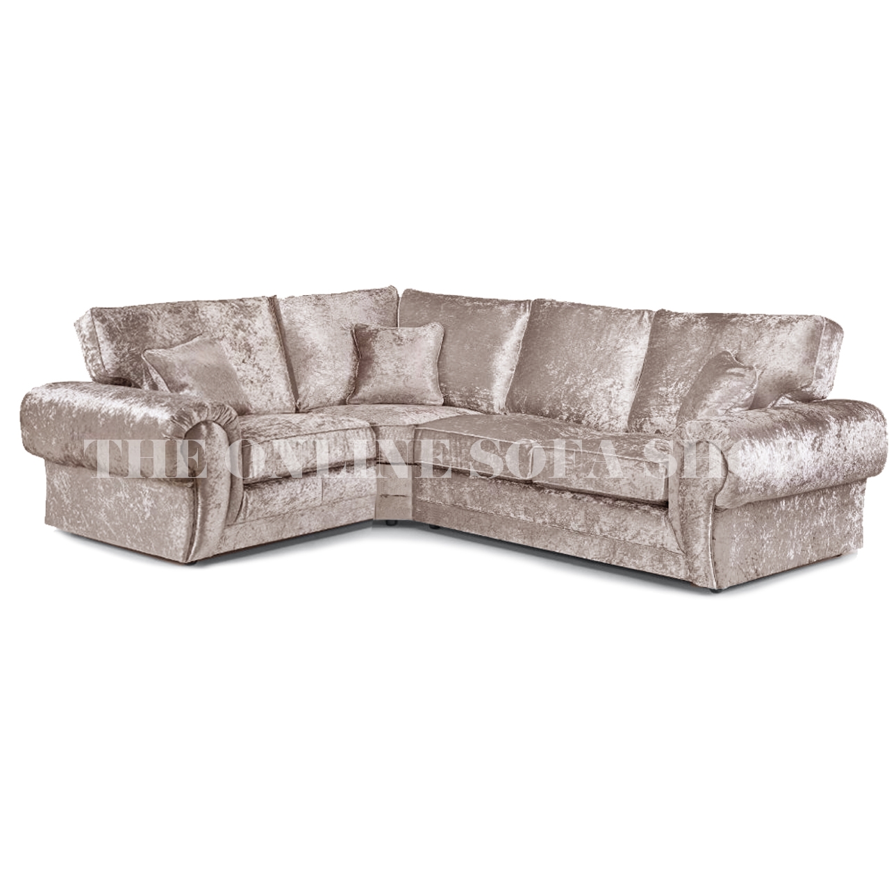 Chelsea Crushed Velvet 4 Seater Corner Sofa – Mink – Left Hand Facing – The Online Sofa Shop