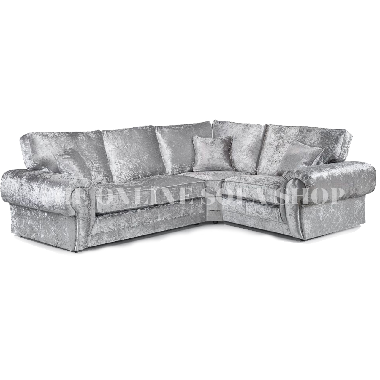 Chelsea Crushed Velvet 4 Seater Corner Sofa – Silver – Right Hand Facing – The Online Sofa Shop