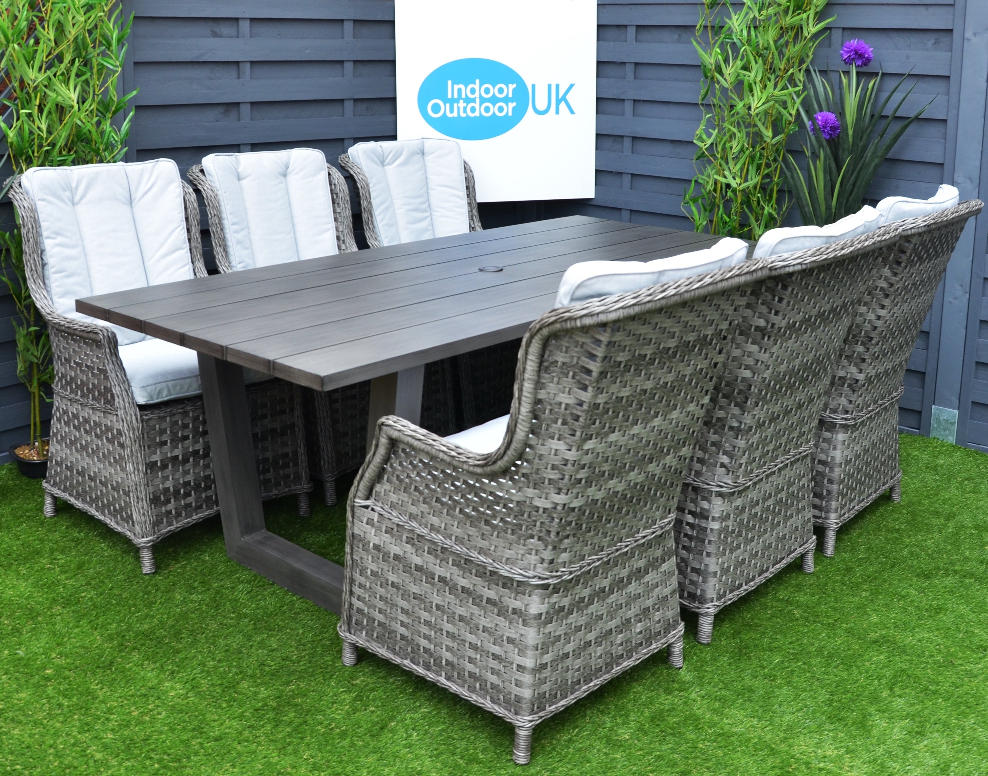 Marchington 6 Seater Rattan Dining Set With Polywood Top- In Grey