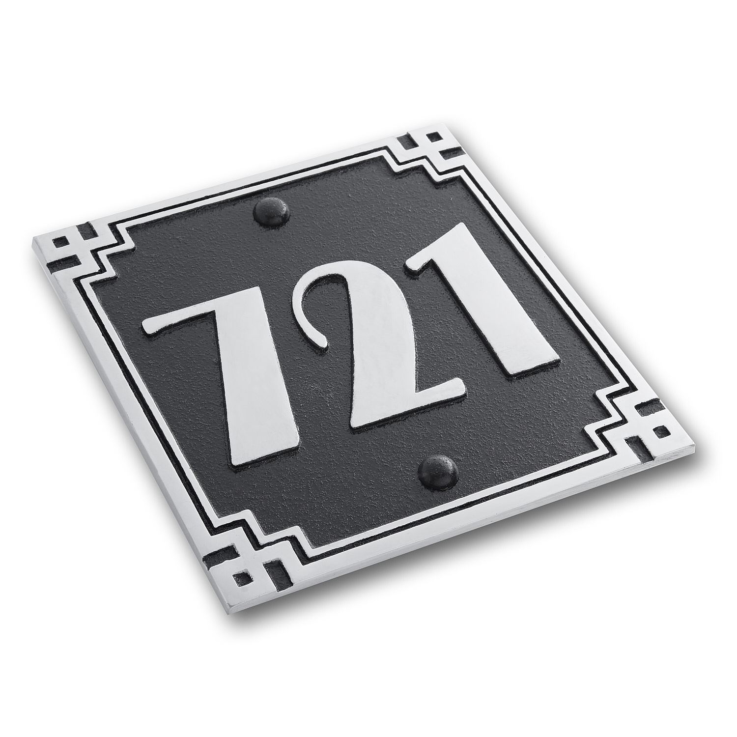 House Number Sign Art Deco Square Style.  Cast Metal Personalised Home Or Mailbox Plaque – Large with street or family name