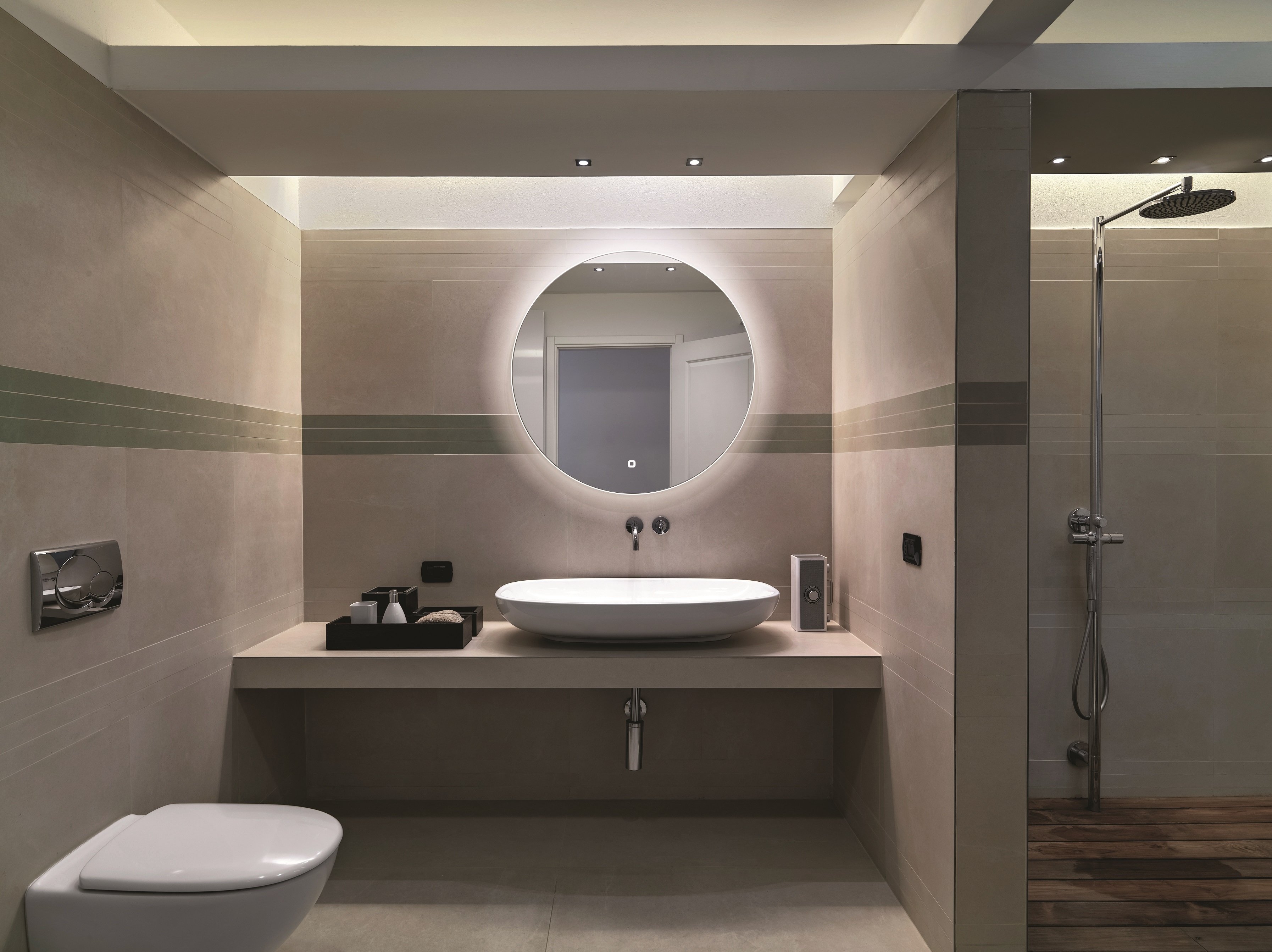 HiB Theme – Round Circular LED Illuminated Bathroom Mirror – Theme 80: Ø80 x D4cm – HiB LED Illuminated Bathroom Mirrors – Stylishly Sophisticated