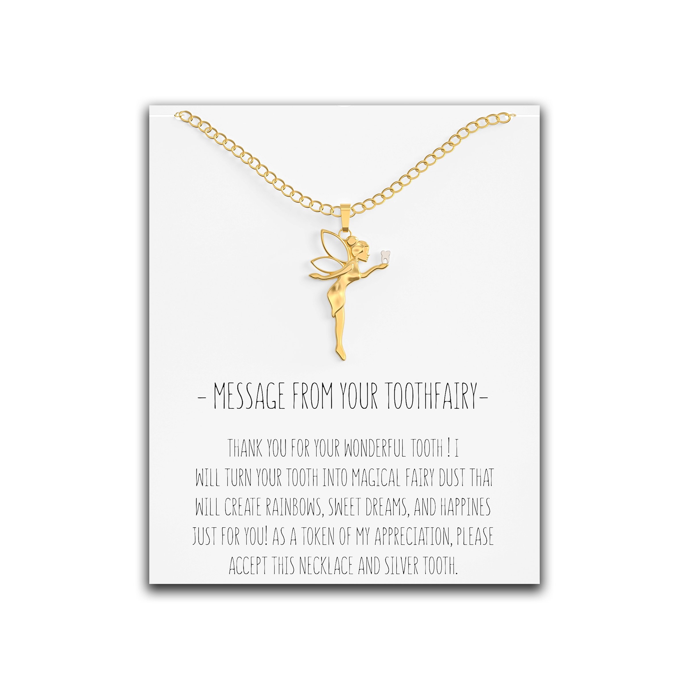 Tooth Fairy Necklace – A Message from Your Tooth Fairy Token – Happy Kisses